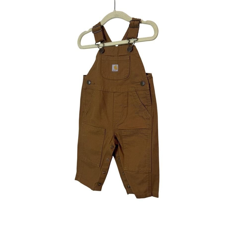 Carhartt Overalls Baby Boys 6 Months Brown Canvas Bib Pants Snap Pockets